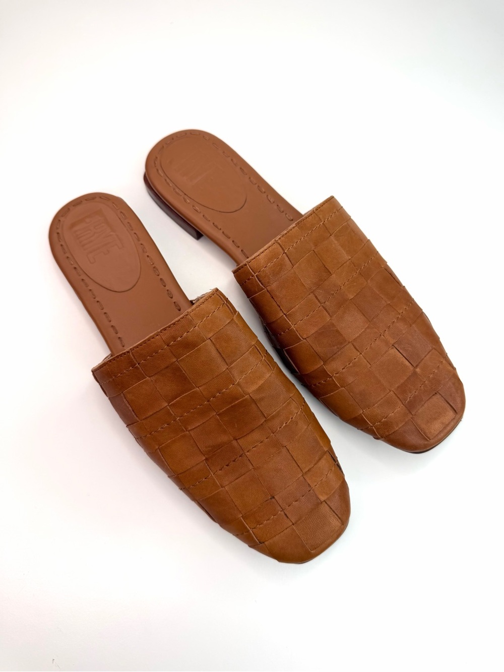 Frye Brown Tan Cara Woven Leather Square Toe Slip On Mule